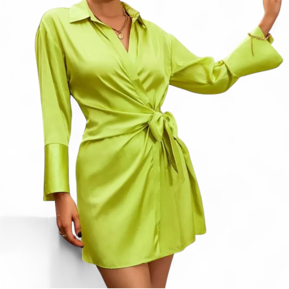Elegant Lime Green Satin Dress